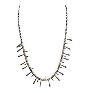 Necklace Silver Tone Beaded Fringe Spike Mixed Metal Lobster 22" Bold SKU2909